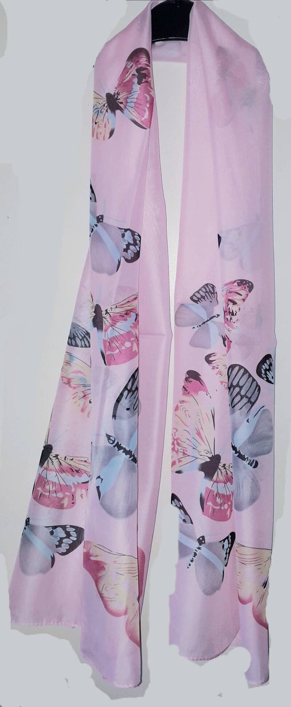 [16078]  Lichtroze sjaal met vlinders