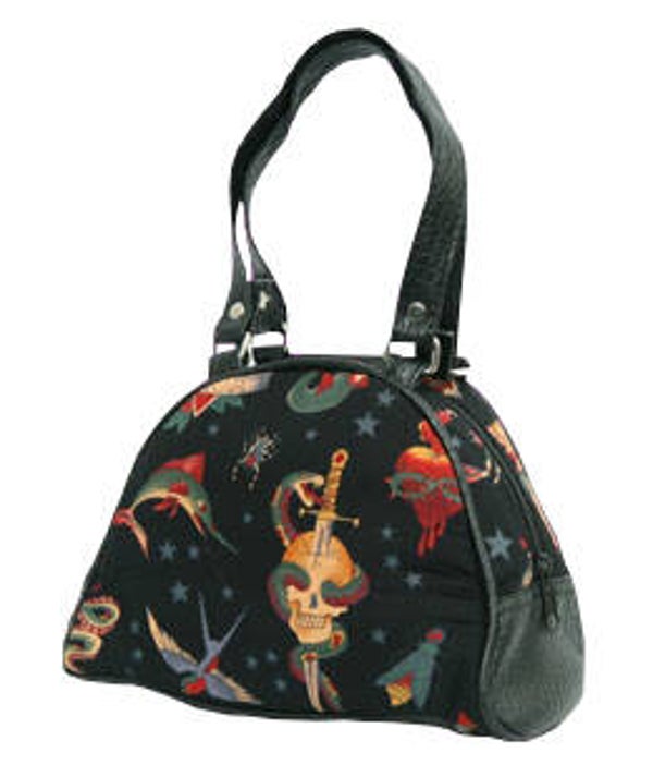 [7002]  Zwarte bowlingtas met tattoo-print