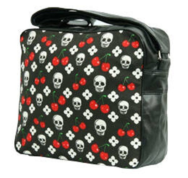[7023]  Zwarte tas met kersen en skulls