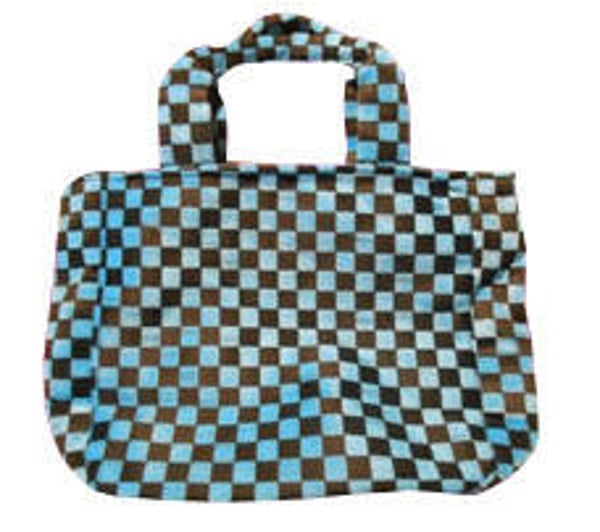 [7069]  Fluffy zwart/blauw geblokt tasje