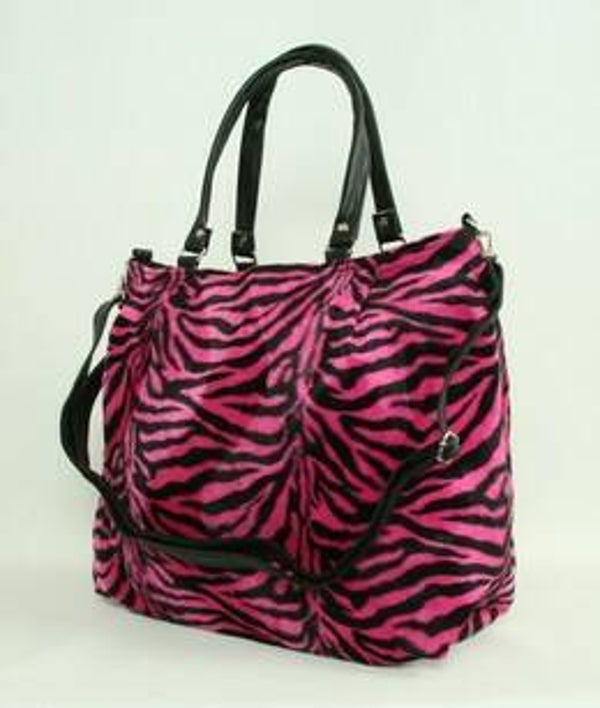 [7083]  Fluffy tas met zwart/roze zebraprint