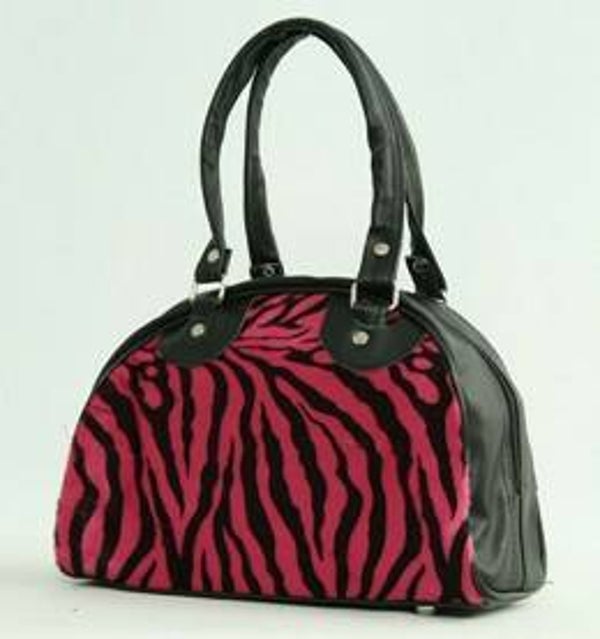 [7089]  Bowlingtas met roze/zwarte zebraprint