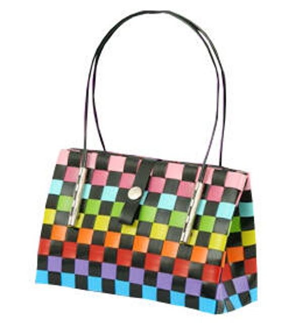 [7101]  Veelkleurig/zwart gevlochten tasje