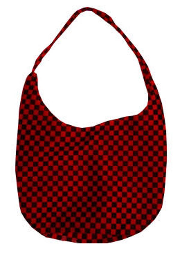 [7125]  Zwart/rood geblokte fluffy tas