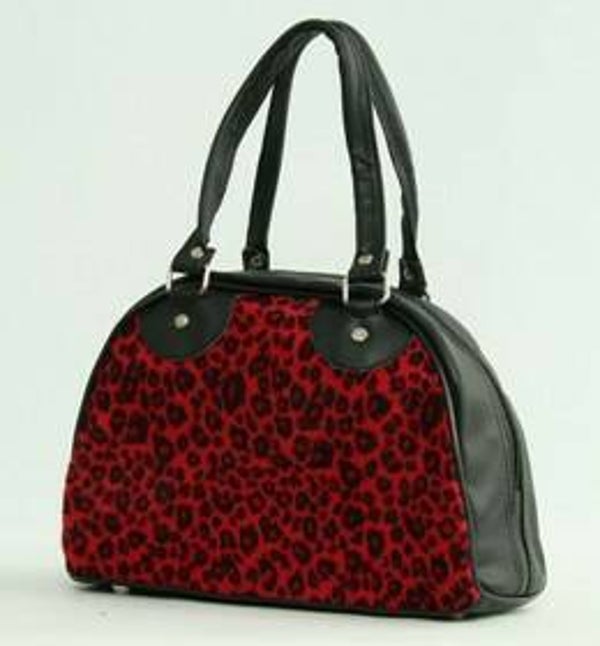 [7142]  Bowlingtas met rode luipaardprint