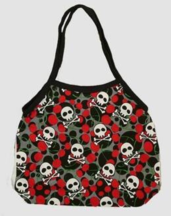 [7154]  Grijze tas met skulls en kersen