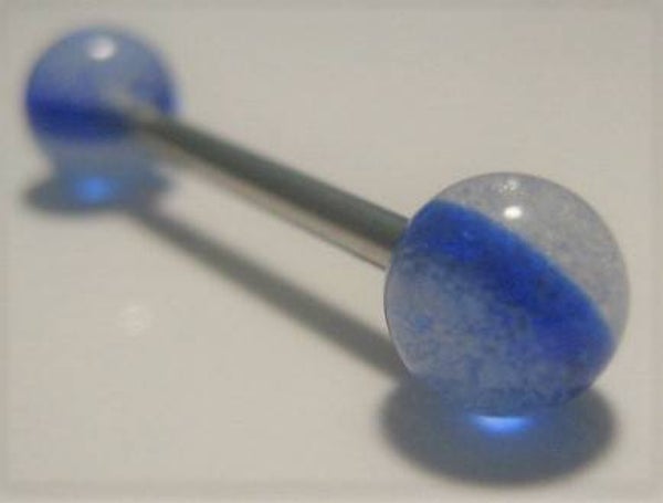 [15141]  Tongpiercing in transparant blauw/wit