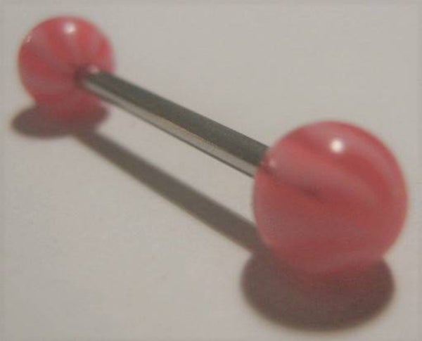 [15159]  Tongpiercing lichtrood/wit gestreept