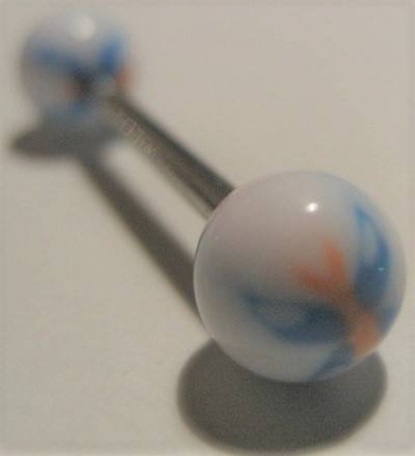 [15167]  Tongpiercing wit met blauwe vlinder