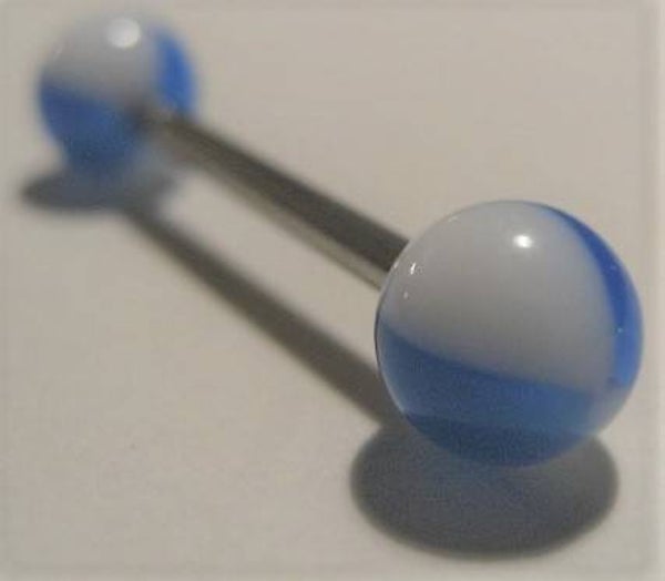 [15171]  Tongpiercing in wit/blauw