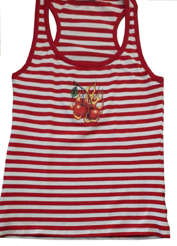 [28006] Rood/witte haltertop met opdruk