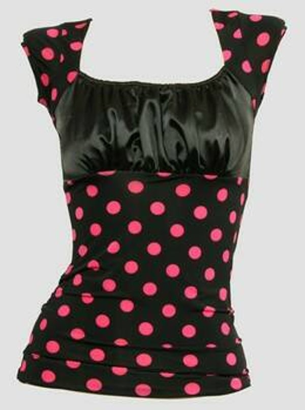 [28044]  Zwarte top met roze stippen
