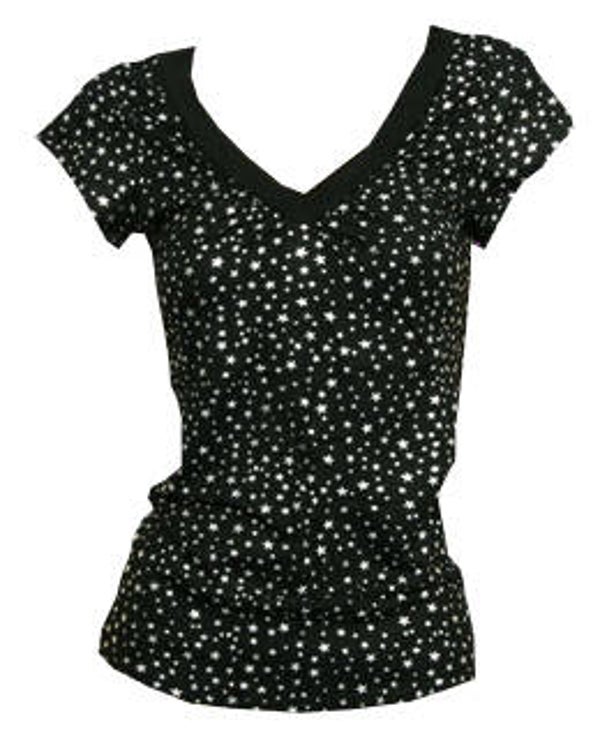 [26121]  Zwart t-shirt met zilverkleurige sterretjes