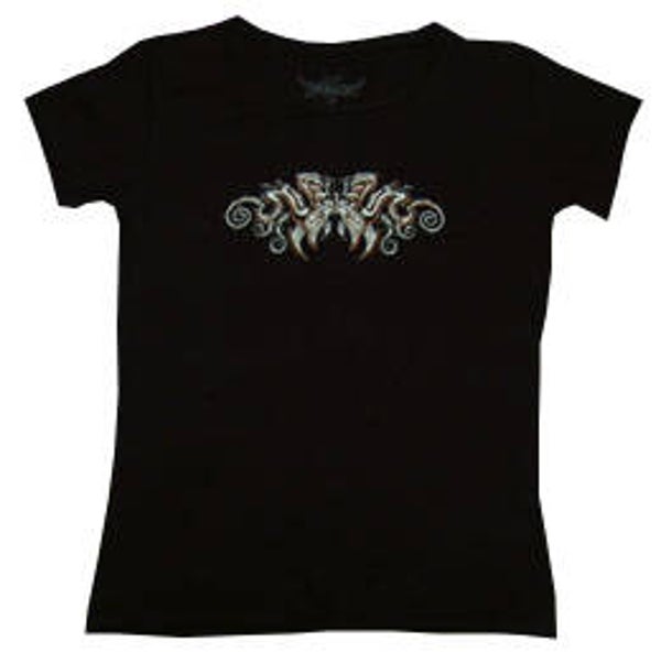 [34072]  Zwart t-shirt met glittervlinder
