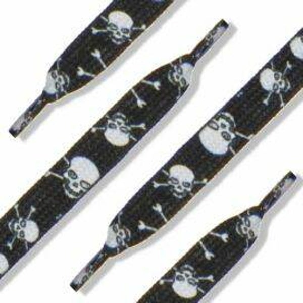 [21030]  Zwarte schoenveters met witte skulls