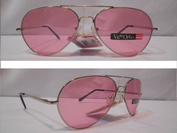 [4036]  Zilverkleurige pilotenbril met roze glazen
