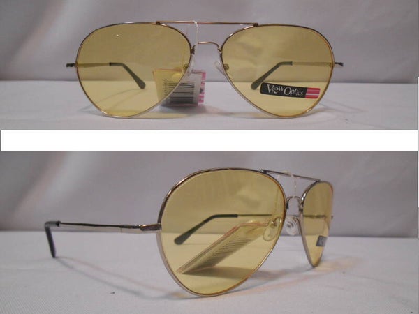 [4038]  Zilverkleurige pilotenbril met gele glazen