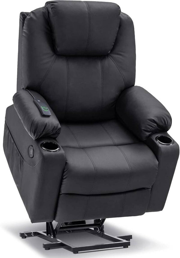 MCombo Fauteuil Inclinable avec Massage, Chaleur et Ports USB pour Aînés – Cuir Synthétique Noir (Taille M)