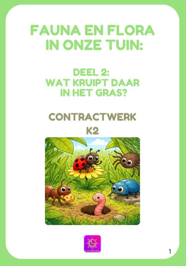 Contractwerk: Wat kruipt daar in het gras? (Fauna en flora in onze tuin.) K2