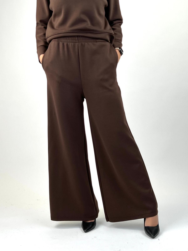 Pantalone Jogger Wide-Leg con Interno in Pile – Marrone tipo A