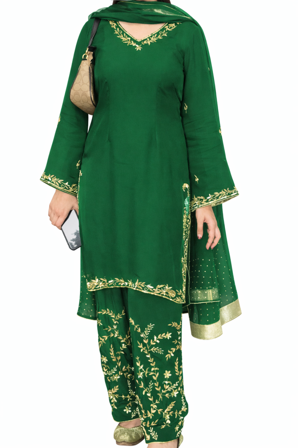 Green suit with hand embriodery