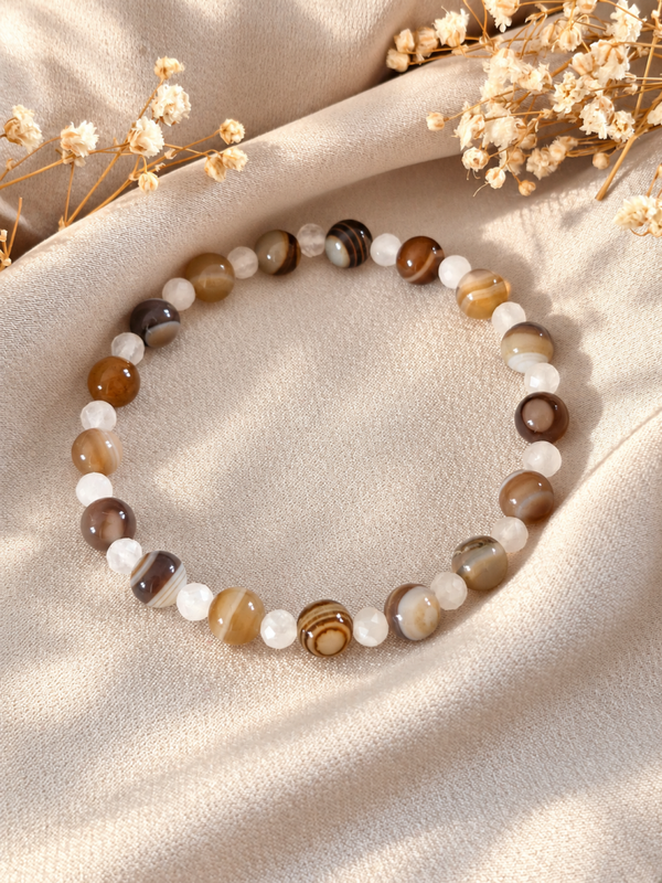 Achat & Bergkristall Edelstein Armband