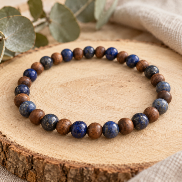 Herrenarmband aus Lapislazuli & Holz