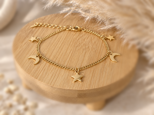 Fußkettchen Mond & Sterne – goldfarben