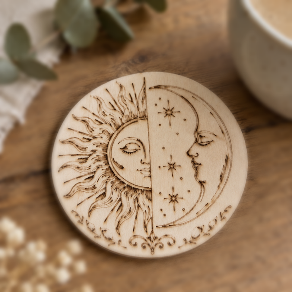 Glasuntersetzer Sonne & Mond aus Holz – Ø ca. 9,5 cm