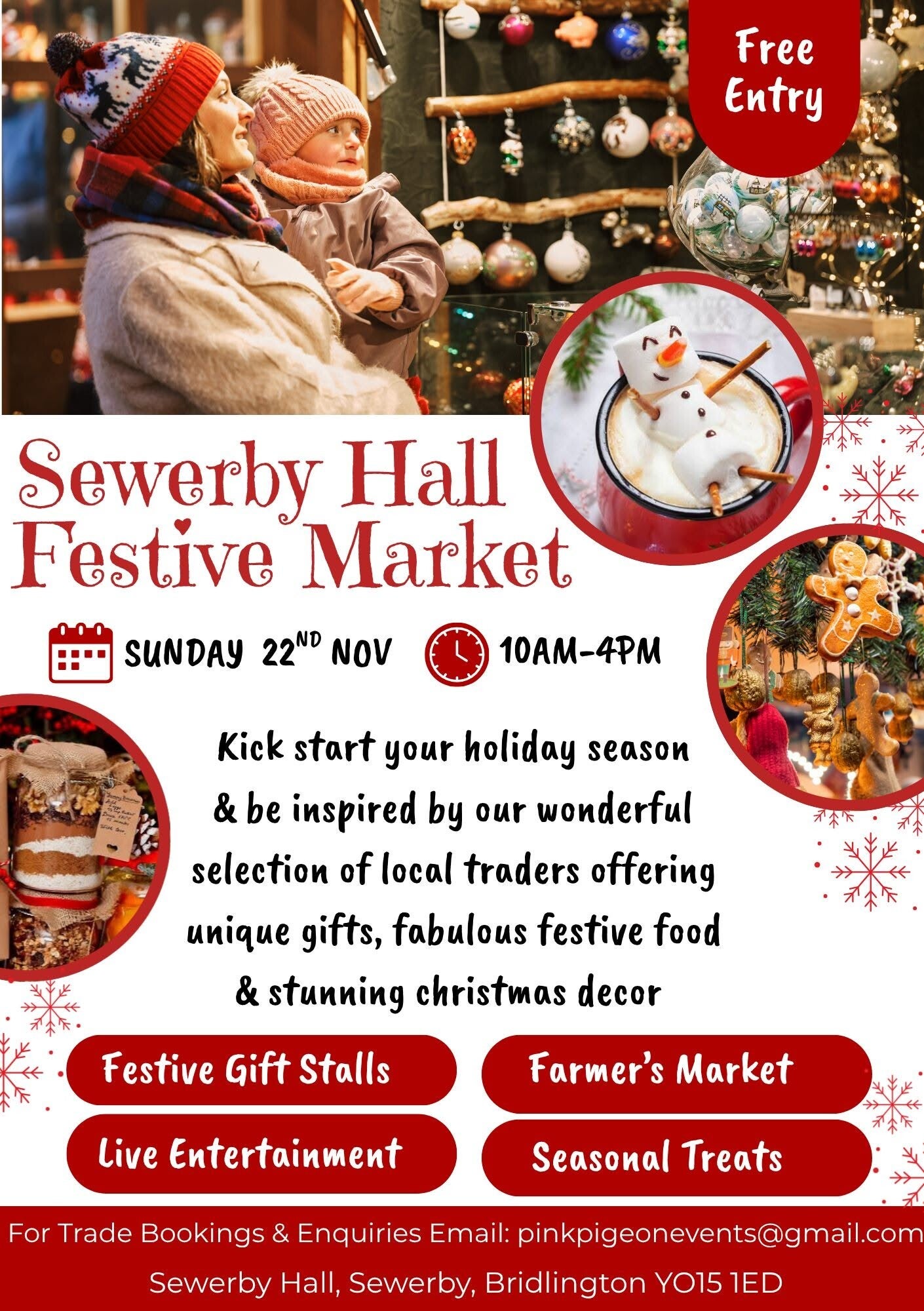 Sewerby Hall Festive Market poster promoting Pink Pigeon’s Christmas fundraising event