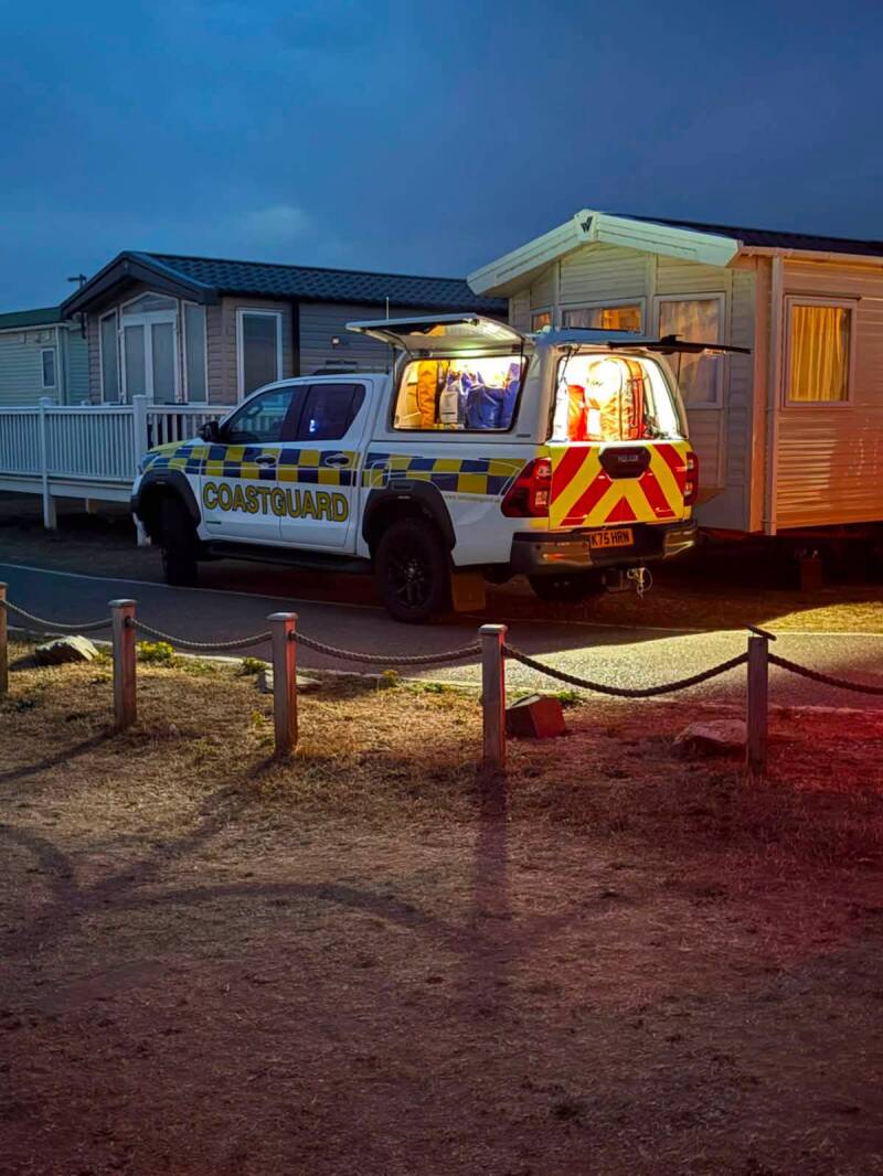 Coastguard helicopter and rescue teams during overnight search near Barmston coastline.