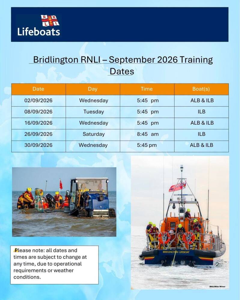 Bridlington RNLI volunteer lifeboat crew preparing for September training and community events