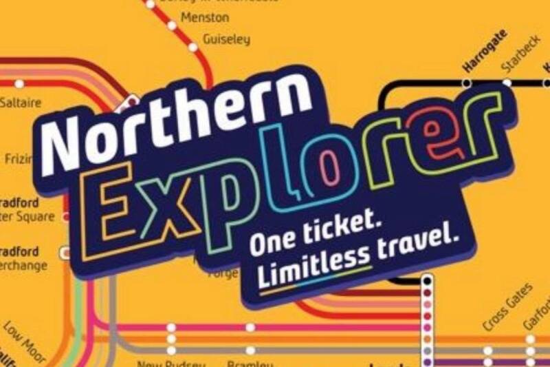 Promotional artwork featuring the text Northern Explorer, one ticket, limitless travel overlaid across a colorful regional rail network map.