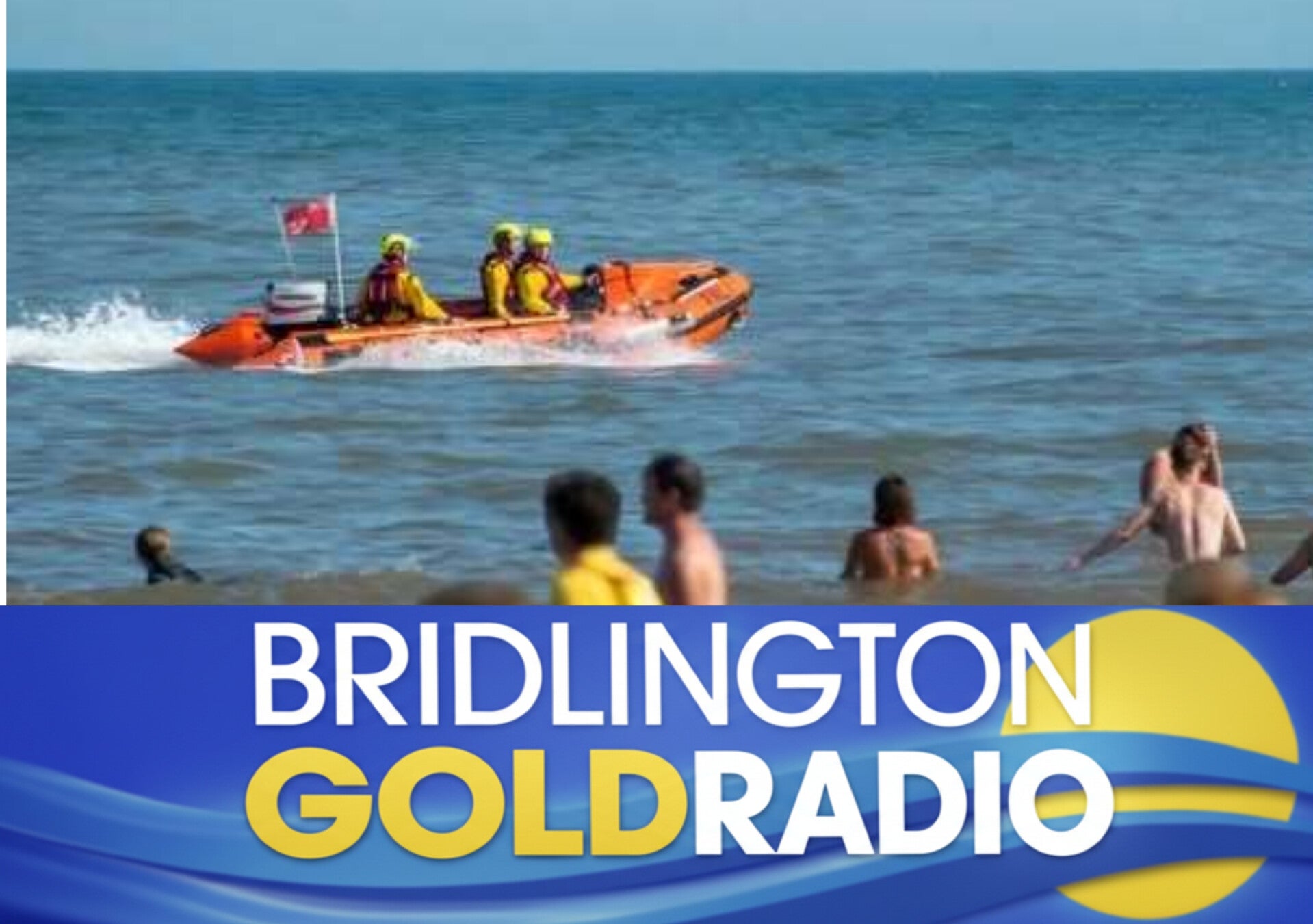 RNLI lifeboat crew on Bridlington beach responding to multiple incidents involving missing children and paddleboarders, promoting beach safety wristbands for families.
