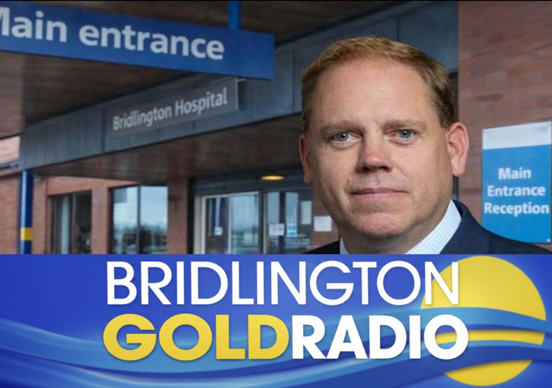 Bridlington Hospital exterior and Charlie Dewhirst MP following announcement of Care Unit closure