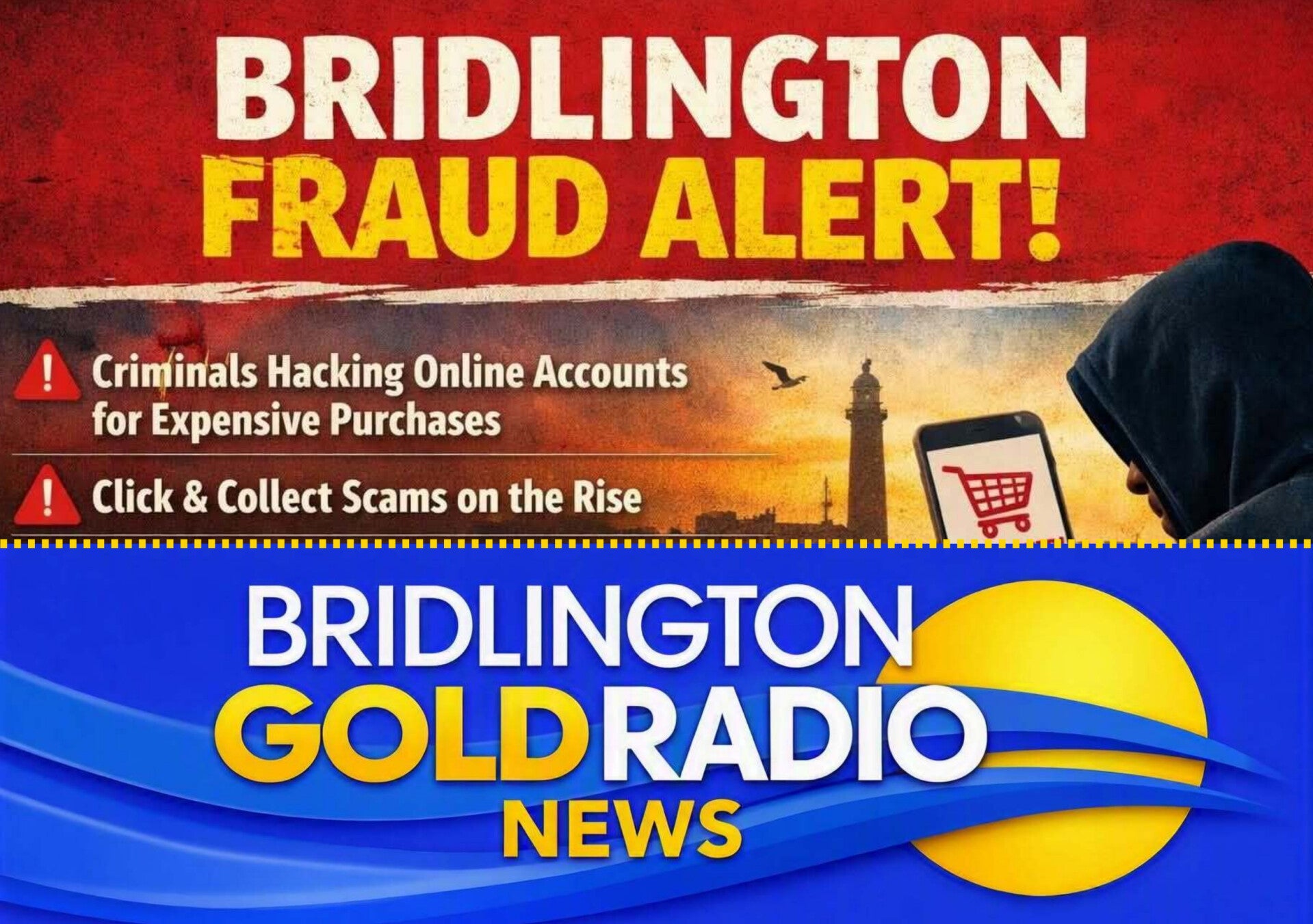 Public safety alert warning Bridlington shoppers about rising online account fraud in 2026