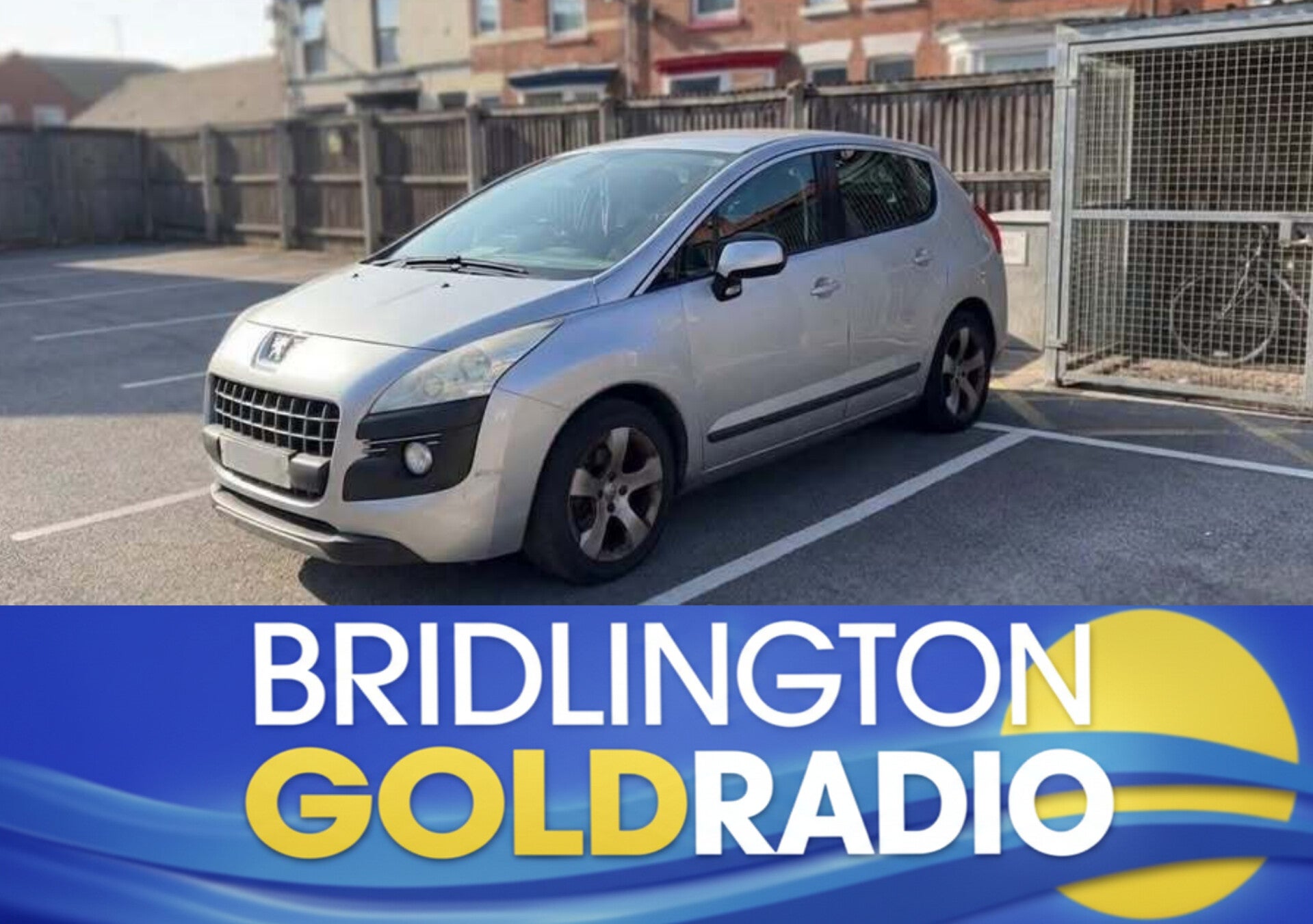 Silver Peugeot hatchback seized by Humberside Police in Bridlington after checks revealed the driver was disqualified and uninsured, pictured in a local car park during Operation Coastline patrols.