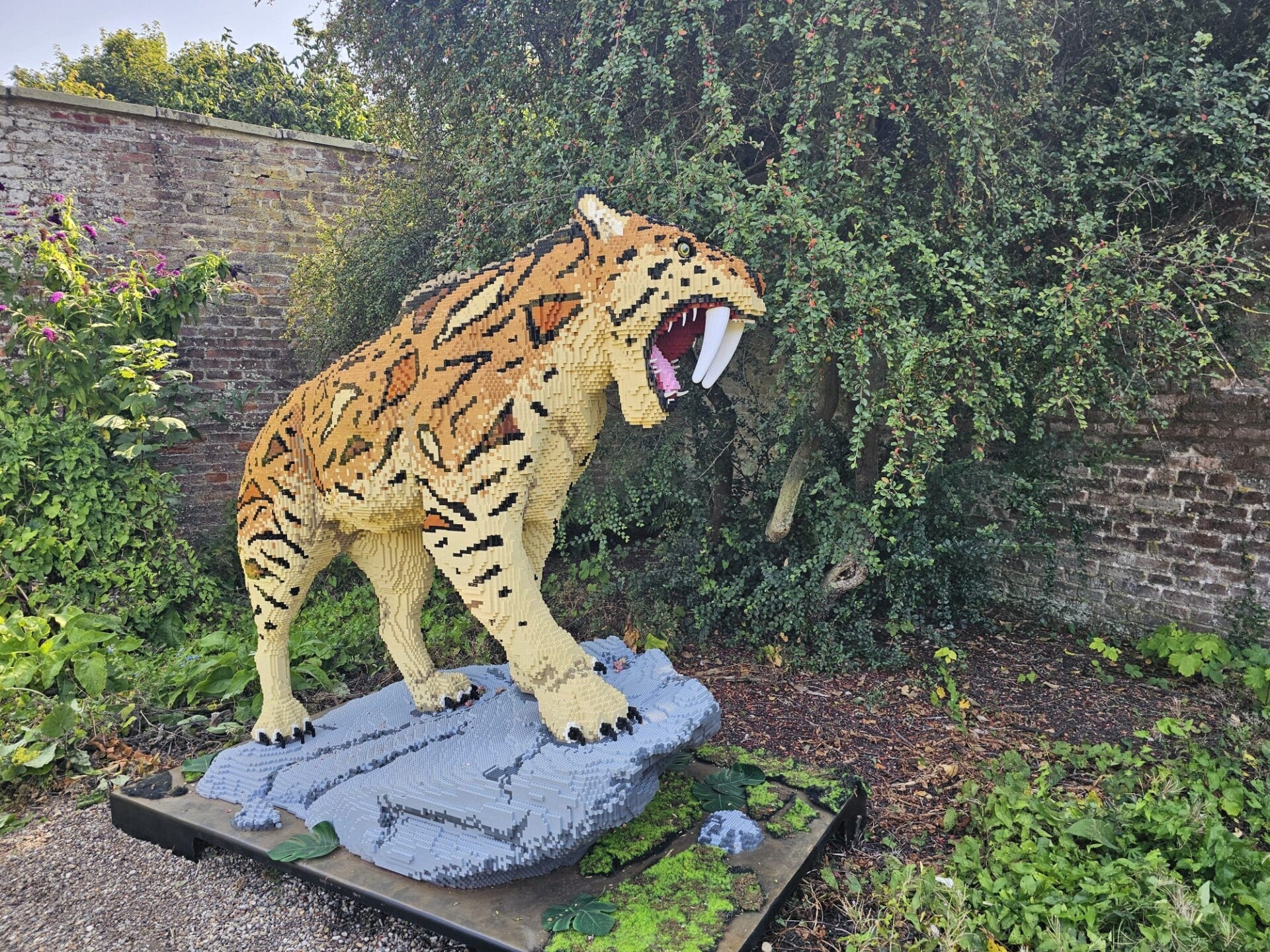 Brick-built Sabre Tooth Tiger featured in the Iconic Bricks: Extinction exhibition at Sewerby Hall.