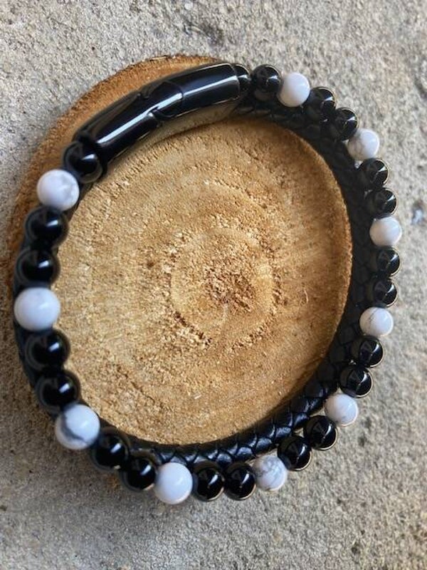 Bracelet Aska Cuir Howlite blanche Onyx
