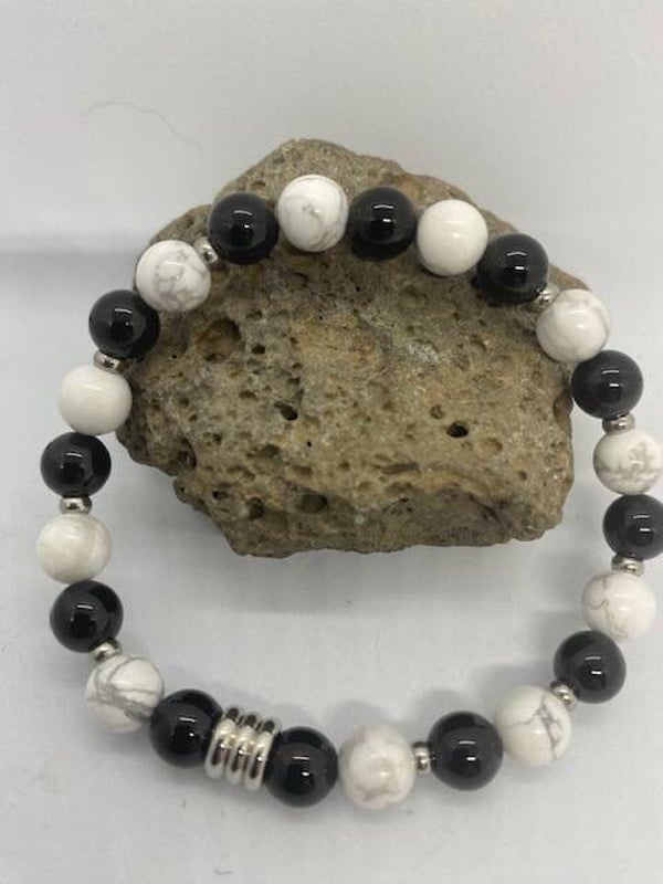 Bracelet  Célyos Argenté Howlite Blanche Onyx