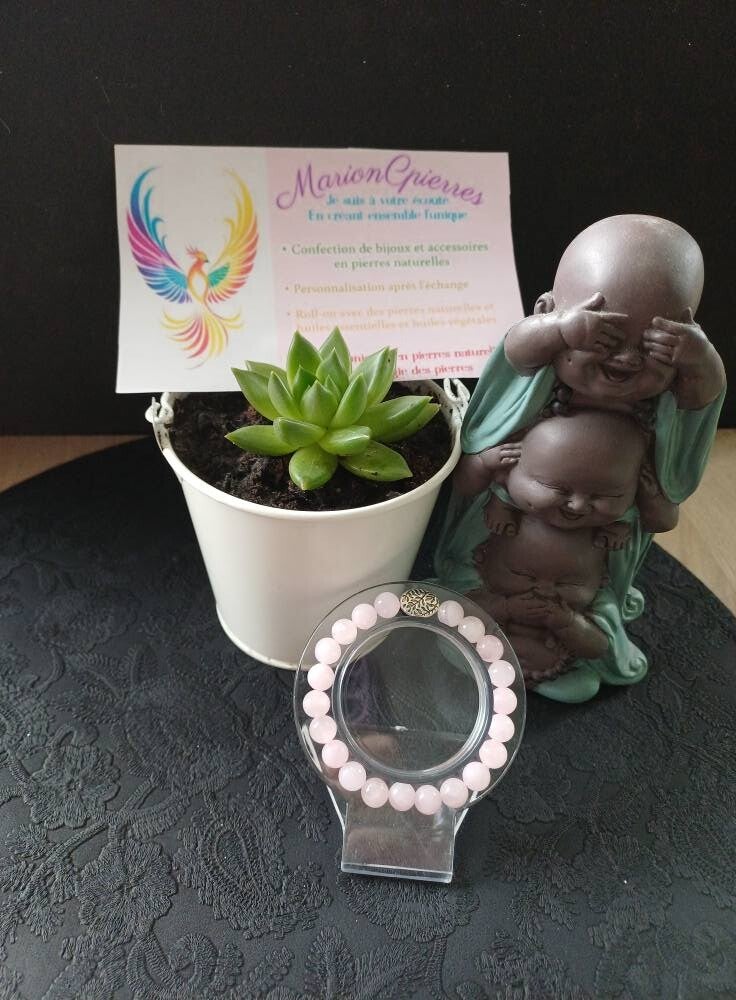 Bracelet en pierres naturelles QUARTZ ROSE en 16 cm