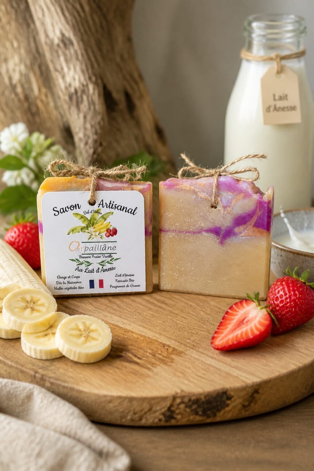Savon au Lait d'ânesse Fragrance de Grasse ''Banane Fraise Vanille''