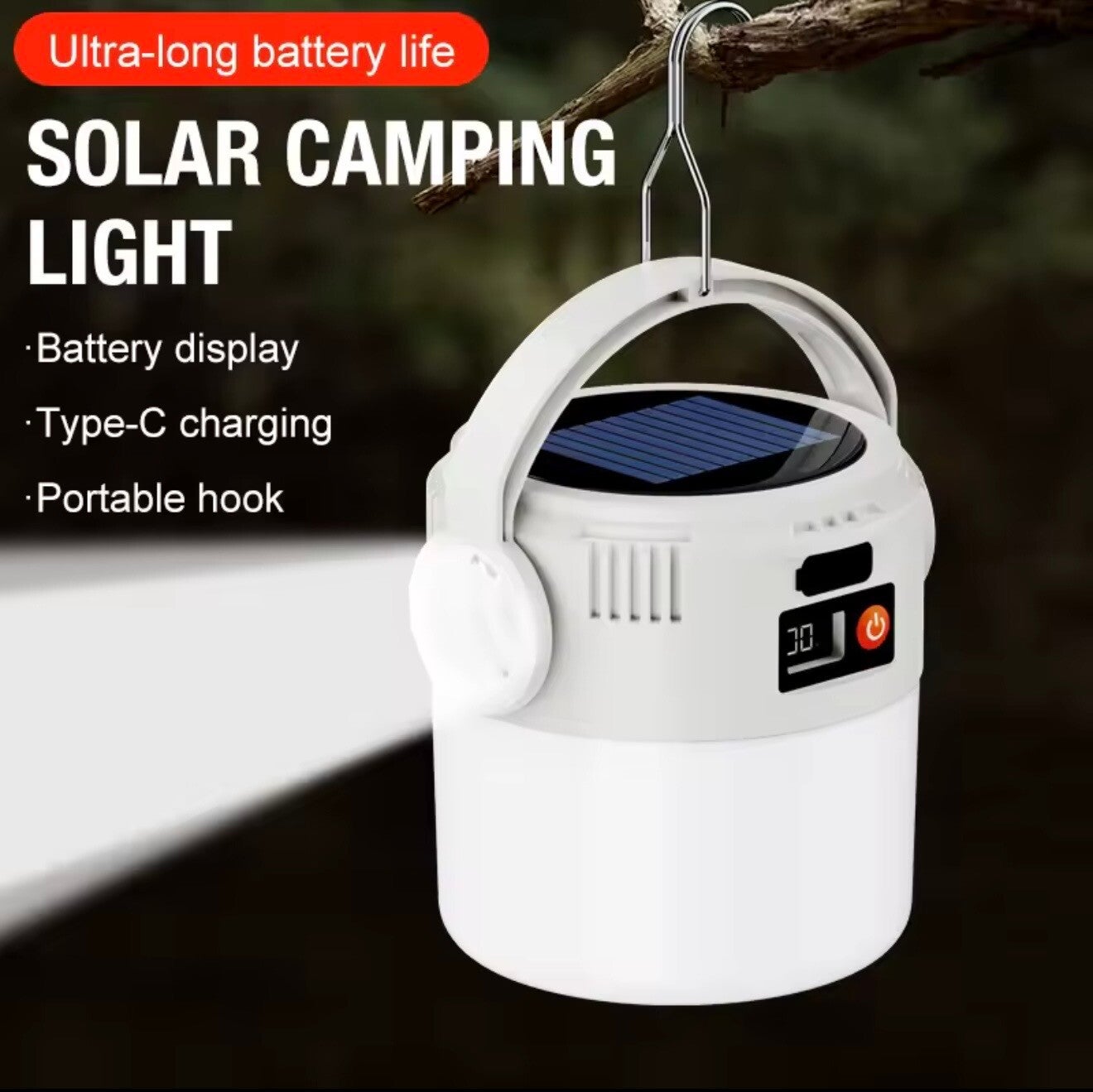 Lampe de camping rechargeable usb et solaire