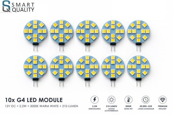 Smart Quality - LED Lamp G4 Fitting 12 Volt - speciaal voor Boten - 2,2 Watt - 3000K warm wit - 10 stuks in verpakking - 10 pack