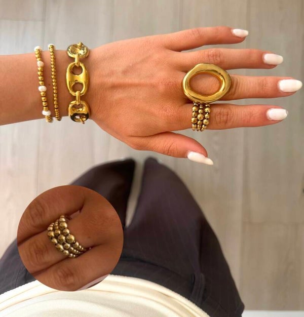 Triple Beads Ring Gold