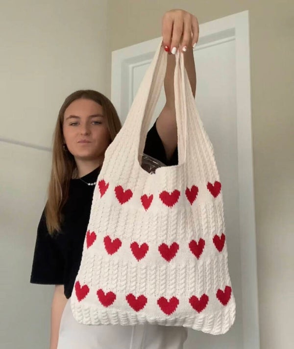 Heart Tote Bag White and Red