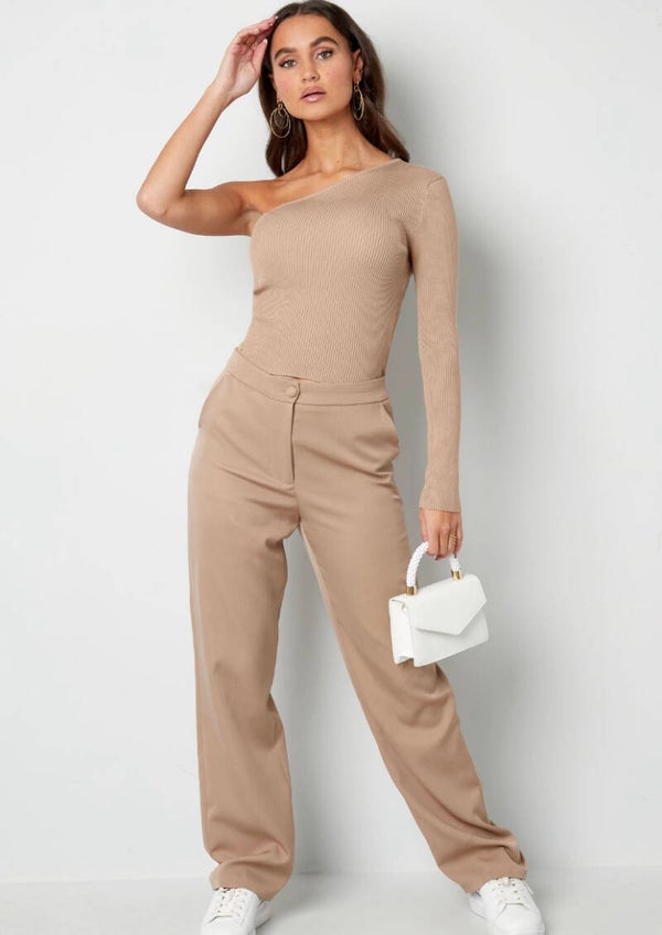 One Sleeve Top Beige S/M