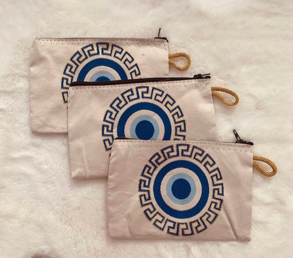 Jewelry Bag White and Blue Greek Eye