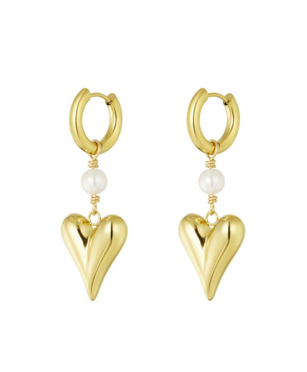 Earrings Pearl Heart Gold