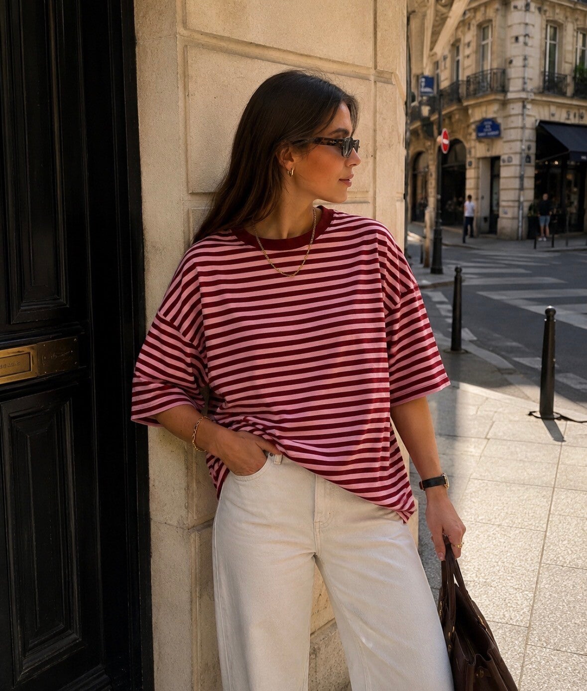 Eloise Striped T-shirt Bordeaux & Rose
